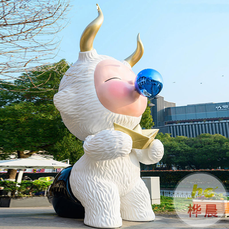 高檔電鍍玻璃鋼月光兔擺件商場美陳裝飾潮玩網紅卡通IP玻璃鋼雕塑