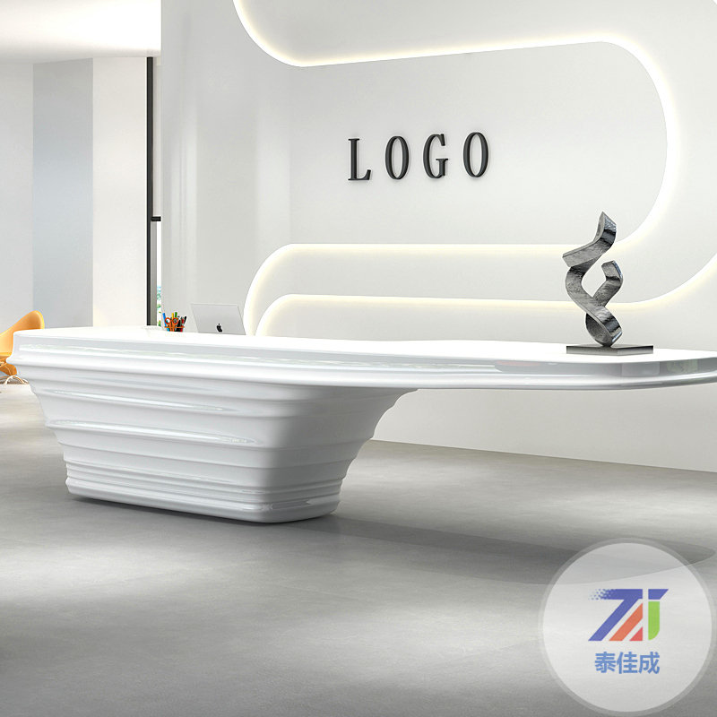 約暢輕奢玻璃鋼書桌椅書柜組合現(xiàn)代簡約辦公電腦桌接待客人咨詢臺(tái)